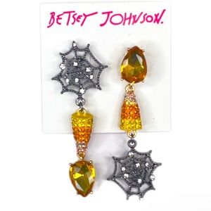NWT Halloween Candy Corn Betsey Johnson Mismatch Spiderweb Earrings